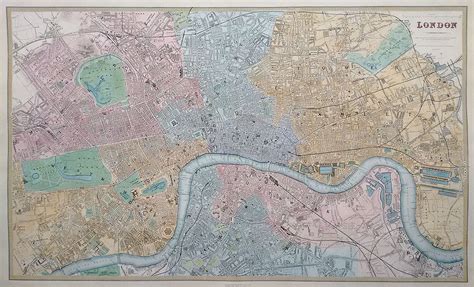 Antique 19th Century Map of London Hand coloured 1861