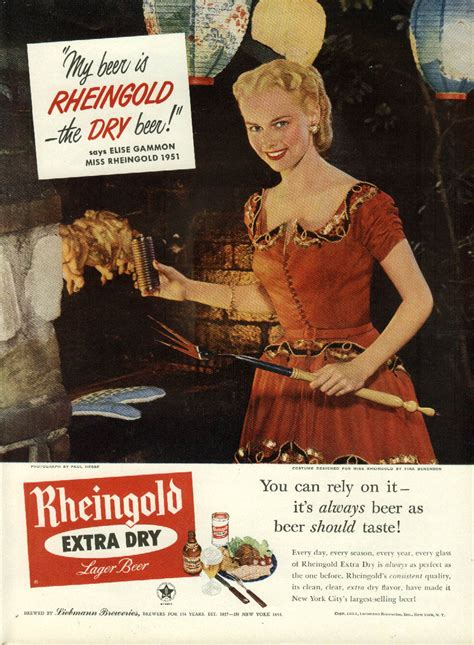 Miss Rheingold Elise Gammon for Rheingold Beer ad 1951 chicken barbecue pit