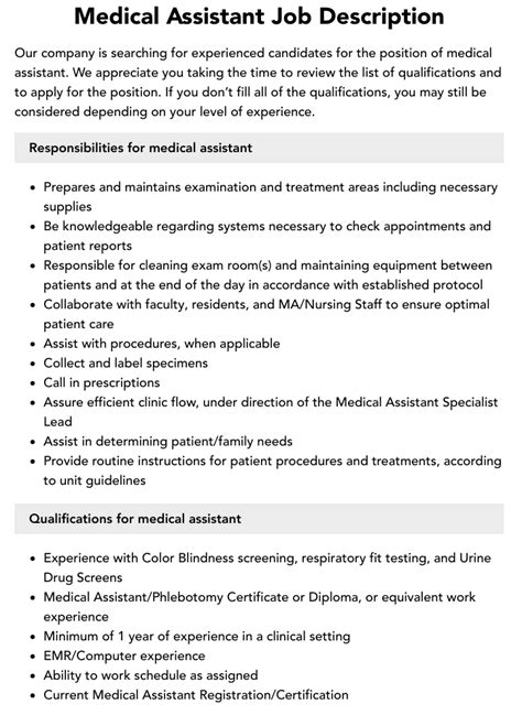 Medical Assistant Job Description | Velvet Jobs