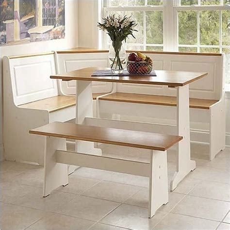 Pemberly Row Farmhouse Wood Breakfast Corner Nook Table Set in White ...