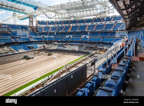 Madrid, Spain - September 03, 2021: Interior of Santiago Bernabeu, Real Madrid football stadium ...