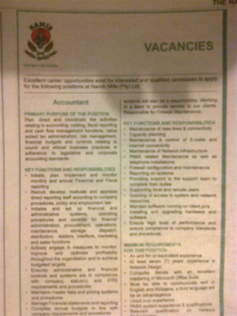 Jobs in Namibia: Vacancy: Accountant - Namib Mills Pty Ltd - Namibia