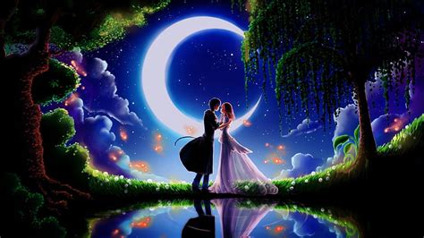 Animation Of Couple With Background Of Stars And Moon I Love, HD ...