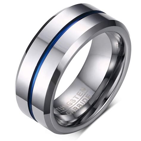 2017 NEW Fashion Thin Blue Line pure Tungsten Ring Wedding 8MM Tungsten Carbide Rings for Men ...