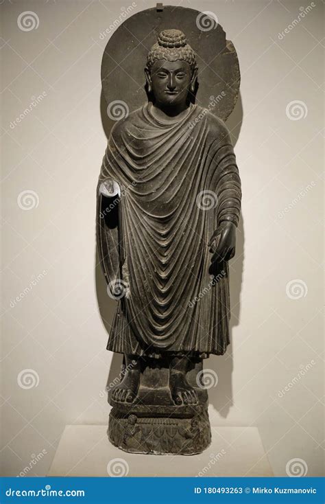 Greco-Buddhist Statue of Standing Buddha from Gandhara, in the National Museum of India in New ...