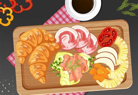 Top view of lunch meat on wooden tray 6768505 Vector Art at Vecteezy