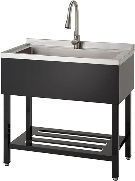 TRINITY THAPBK-0323 Stainless Steel Freestanding Single Bowl Utility Sink for Garage, Laundry ...
