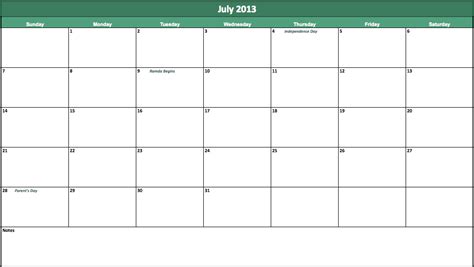 july-2013-calendar - My Excel Templates