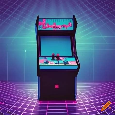 Synthwave-style arcade machine on neon grid background