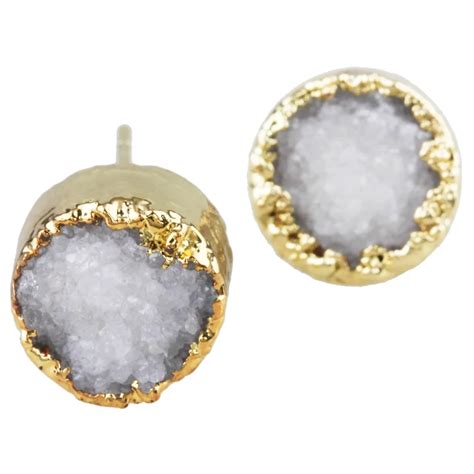 TUMBEELLUWA Natural White Druzy Quartz Gem stone Stud Earrings for Women-in Stud Earrings from ...