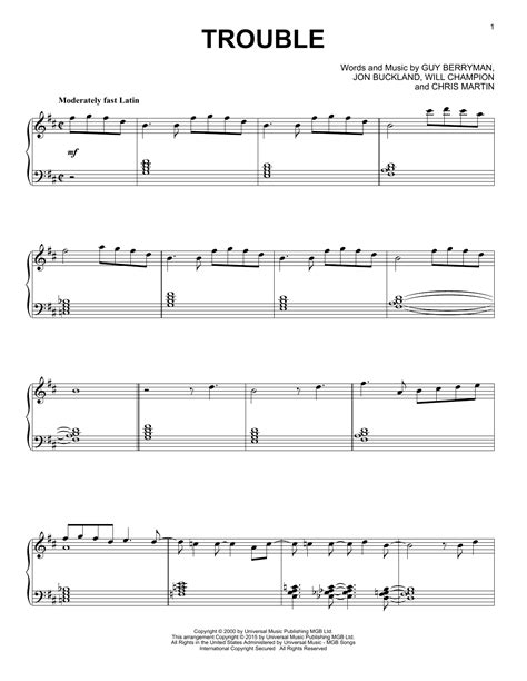 Coldplay "Trouble [Jazz version]" Sheet Music Notes | Download Printable PDF Score 161924