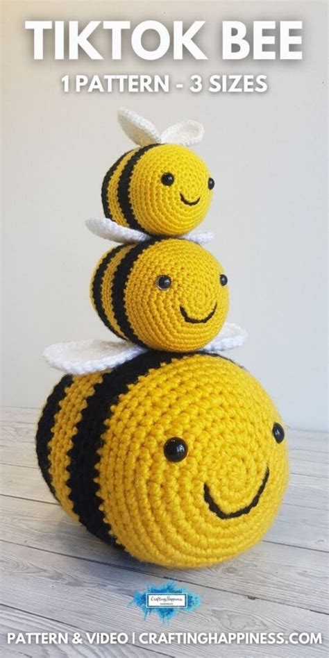 TikTok Bee Crochet Pattern In 3 Sizes - Crafting Happiness