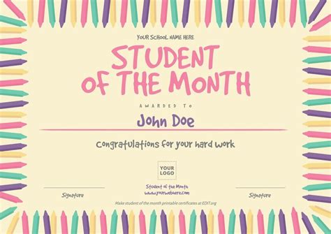 Free Student of the Month Award Templates