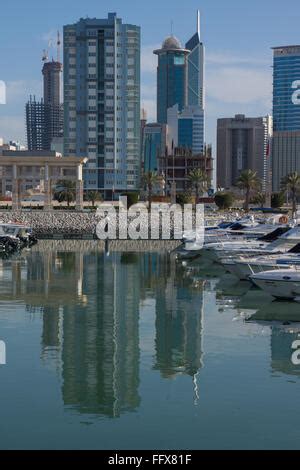 Arabian Gulf and city skyline, Salmiya, Kuwait City, Kuwait, Middle ...