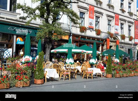 Poland Krakow Cracow Main Square Restaurants Cafe Stock Photo - Alamy