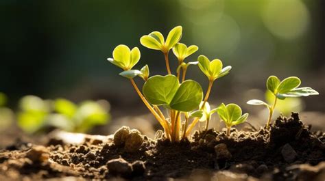 Premium AI Image | a close up of young plants growing in the dirt