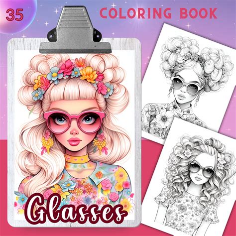 GIRLS With GLASSES 35 Coloring Pages, Coloring Book for Adults and Kids ...