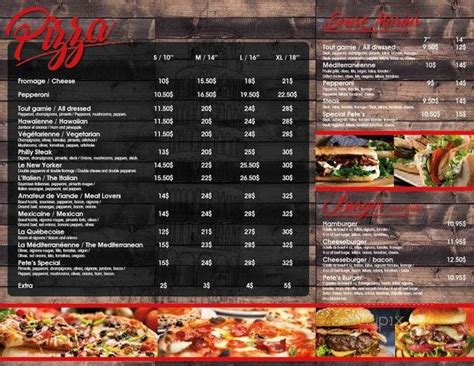 Menu of Pete's Pizzeria in Laval, QC H7X 3S5