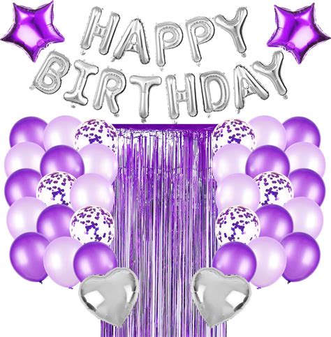 Amazon.com: Purple Birthday Party Decorations Set with Purple Balloons, Silver Happy Birthday ...