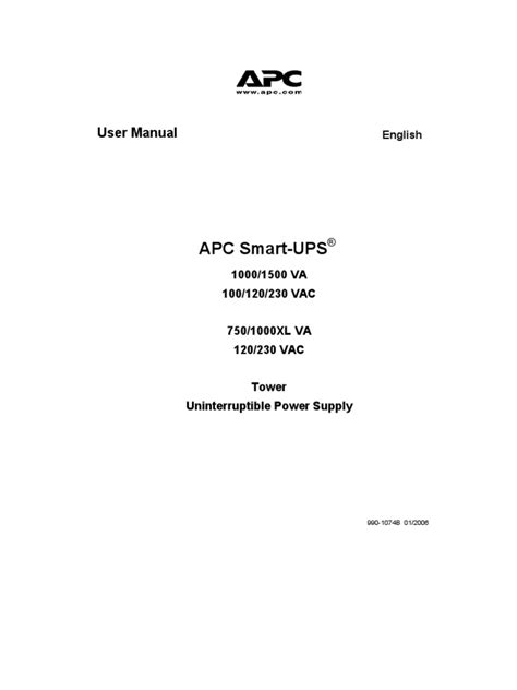 Apc Smart Ups 1500 VA Manual | Mains Electricity | Electrical Connector