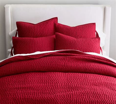 Pick-Stitch Handcrafted Cotton/Linen Quilt & Sham - Cardinal Red ...