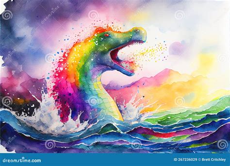 Colourful Rainbow Nessie the Loch Ness Monster Watercolor Painting ...