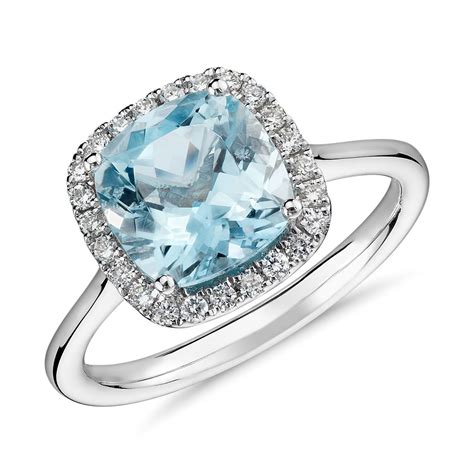 Aquamarine and Diamond Halo Ring in 14k White Gold (8x8mm) | Blue Nile