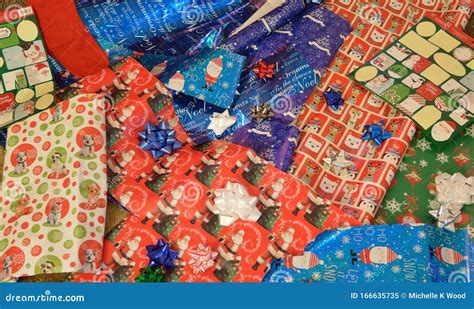 Chaotic Jumble of Christmas Wrapping Paper and Bows Stock Image - Image of messy, december ...