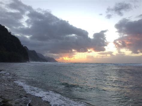 Na Pali Coast Cliffs during Sunset on Kauai Island, Hawaii. Stock Image ...