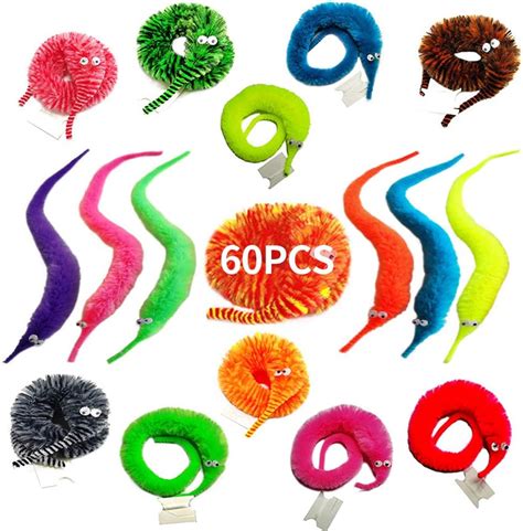 Amazon.com: SHENGSEN 60 Pack Fuzzy Worm Toys String Pets Fuzzy Worms On ...