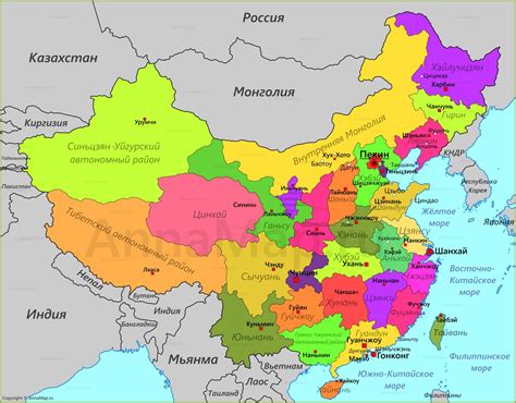 Карта китая на русском языке с городами и провинциями подробная