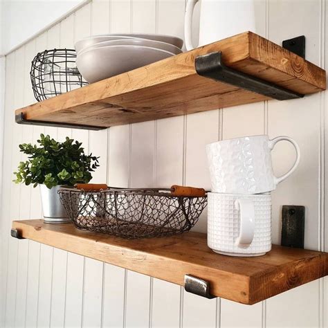 Rustic Shelf Hand Crafted Using Reclaimed Timber and Industrial Steel Metal Brackets 22cm Depth ...