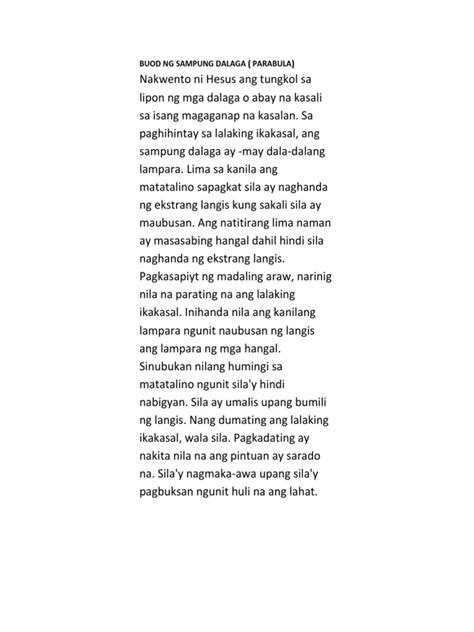 Buod NG Sampung Dalaga | PDF