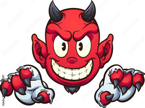 Cartoon devil with gloves. Vector clip art illustration with simple gradients. Some elements on ...