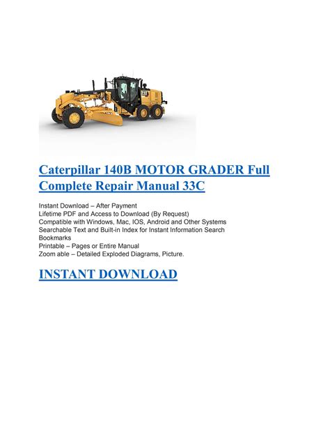 Caterpillar 140B MOTOR GRADER Full Complete Repair Manual 33C by john ...