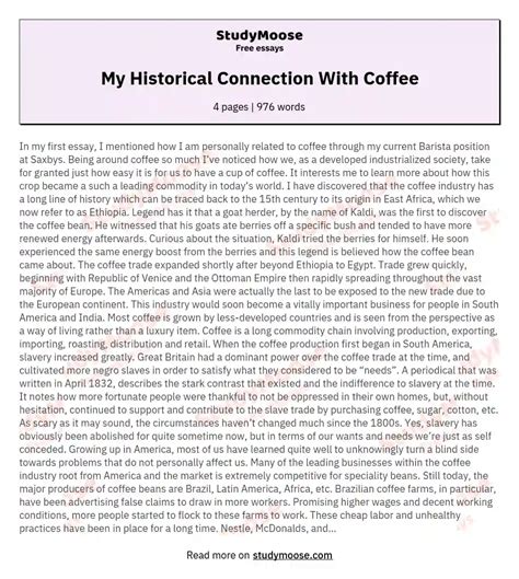 My Historical Connection With Coffee Free Essay Example