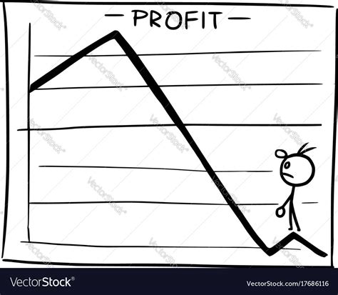 Cartoon of profit graph with small man looking up Vector Image