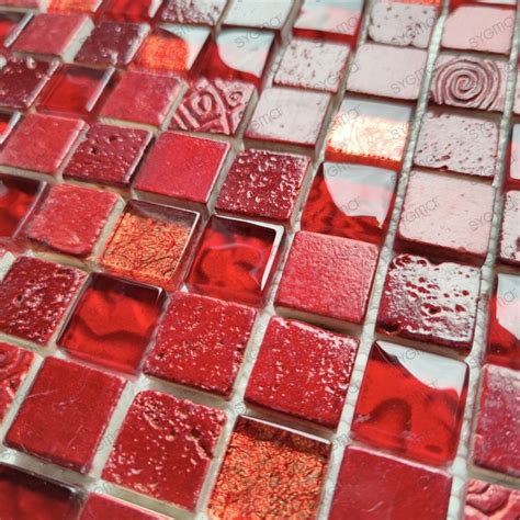 Glass and stone mosaic shower bathroom backsplash 1 sqm Alliage Rouge