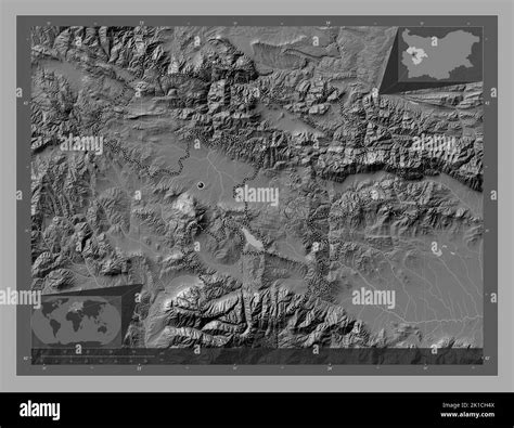 Sofia, province of Bulgaria. Bilevel elevation map with lakes and ...