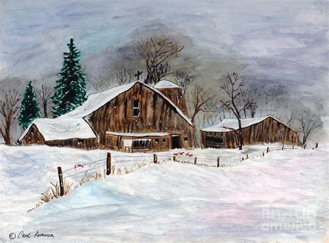 Winter Barns Painting by Carol Komassa - Pixels