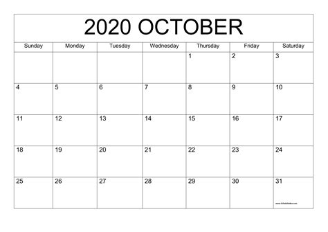 Printable October 2020 Calendar Template - Download Now