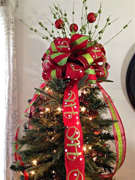 Large Red And Green Christmas Bow Ribbon Tree Topper -fast shipping #Unbranded | Christmas tree ...