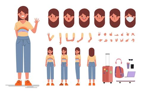 Premium Vector | Young woman character creation design for Animation cartoon flat design