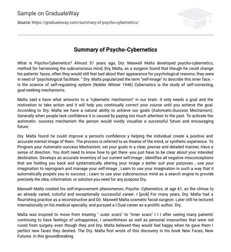 ⇉Summary of Psycho-Cybernetics Essay Example | GraduateWay