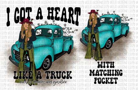 Heart Like A Truck Png, Vintage Truck, Pocket Set PNG Sublimation ...