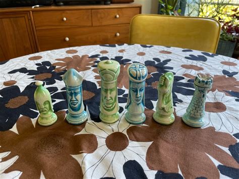 Blue and Green Ceramic Chess Pieces Full Set of 32 Unique | Etsy