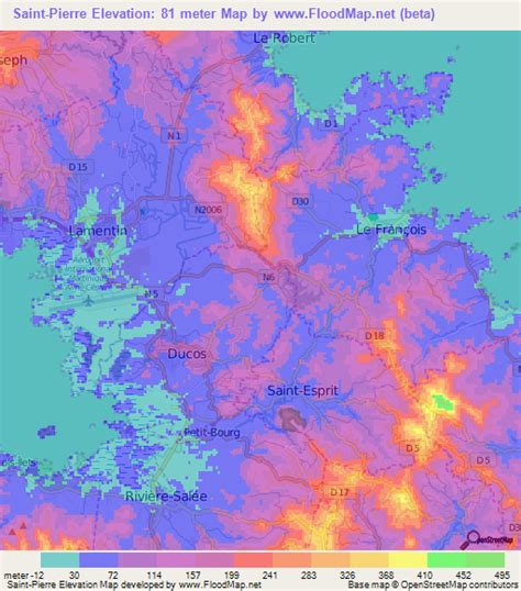 Elevation of Saint-Pierre,Martinique Elevation Map, Topography, Contour