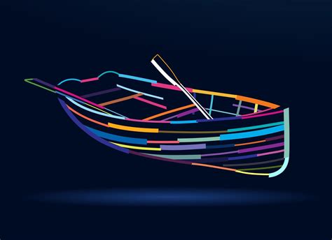 Abstract wooden boat with oars from multicolored paints. Colored drawing. Vector illustration of ...