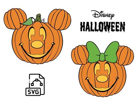 mickey and minnie pumpkins with faces drawn in the shape of heads, ears and eyes