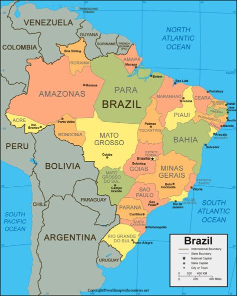 4 Free Printable Labeled and Blank Map of Brazil Map Outline in PDF | World Map With Countries